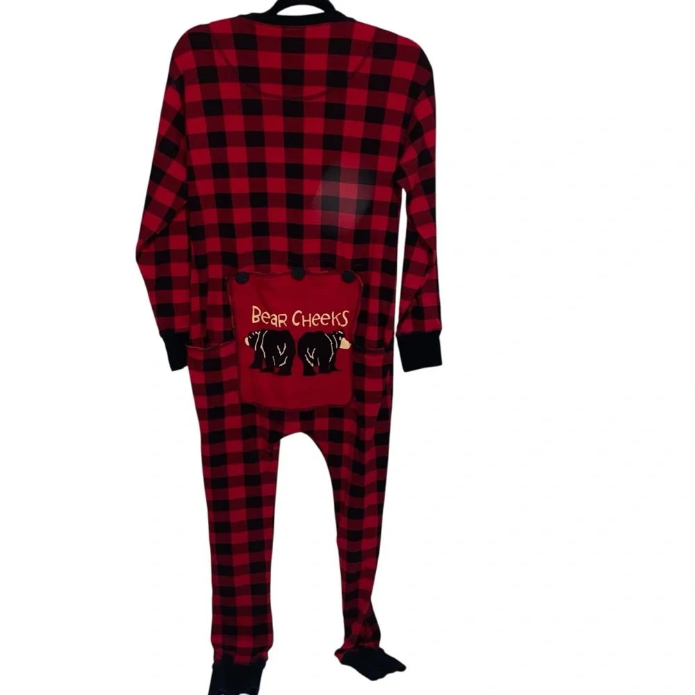 Lazy One Pajamas Womens Medium One Piece PJs Bear Cheeks Trap Camping Cabin